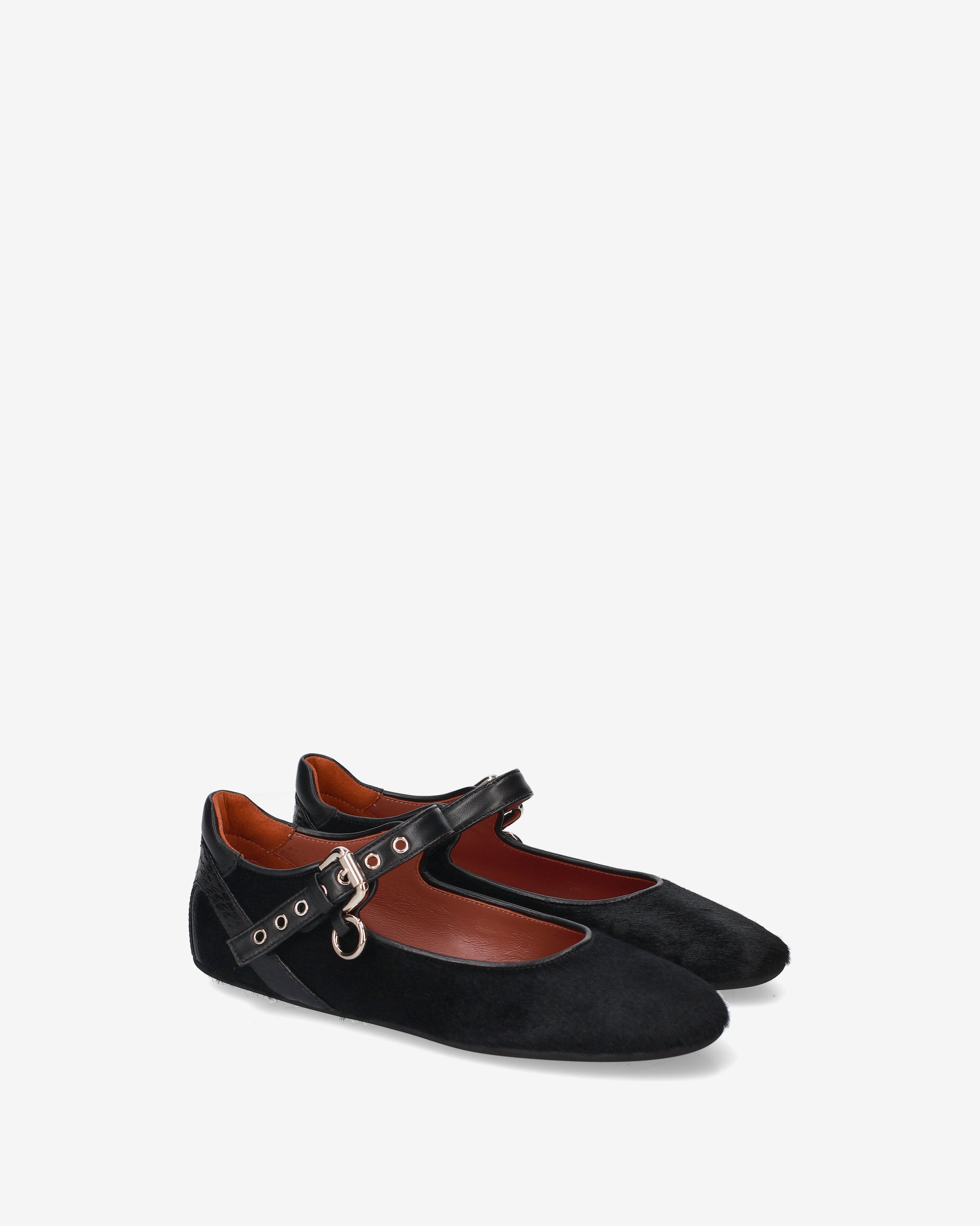 Pony Hair Mary Jane Ballet Flats Black