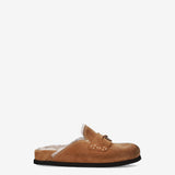 Suede Shearling Mules Tan