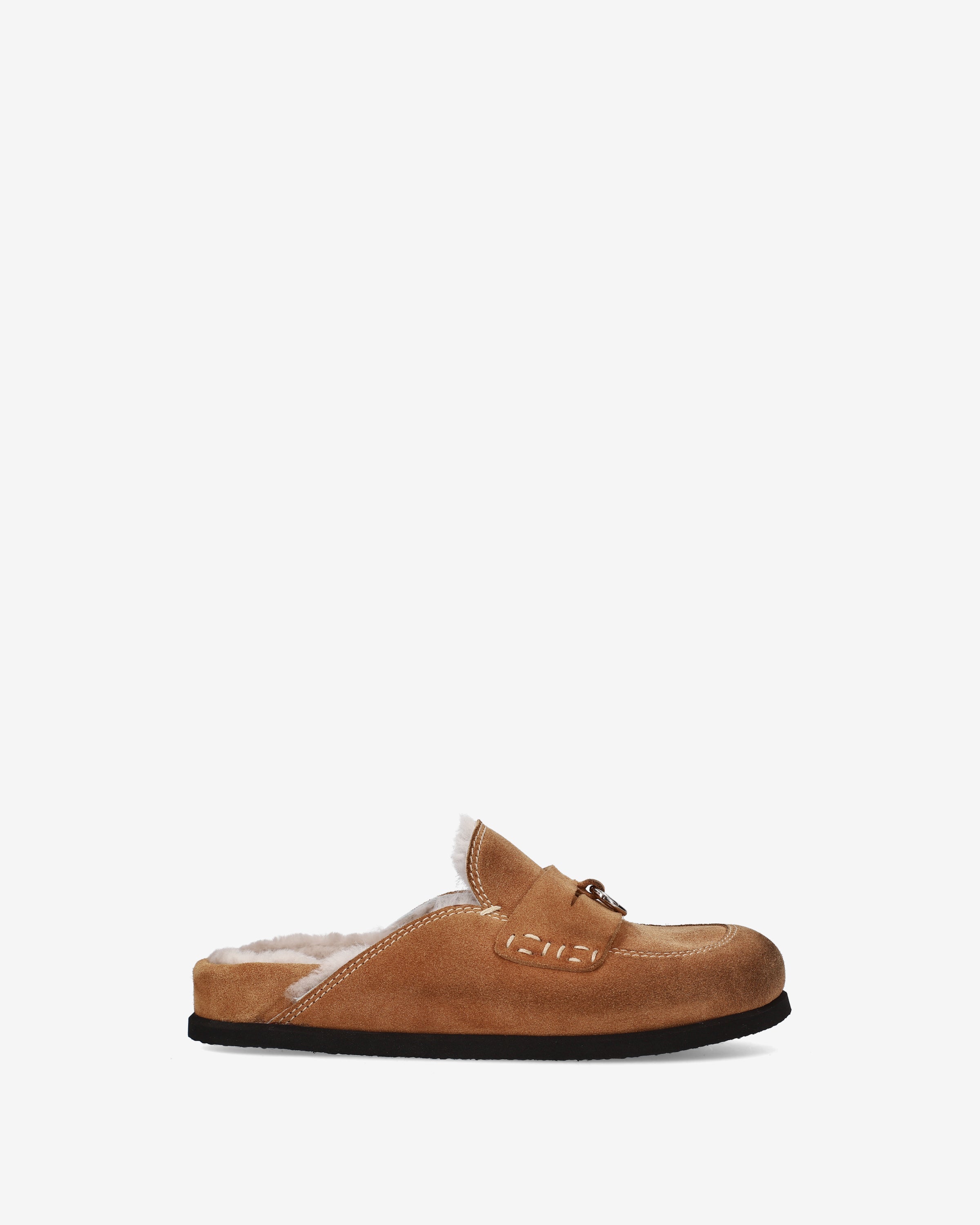 Suede Shearling Mules Tan