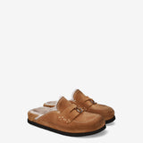 Suede Shearling Mules Tan