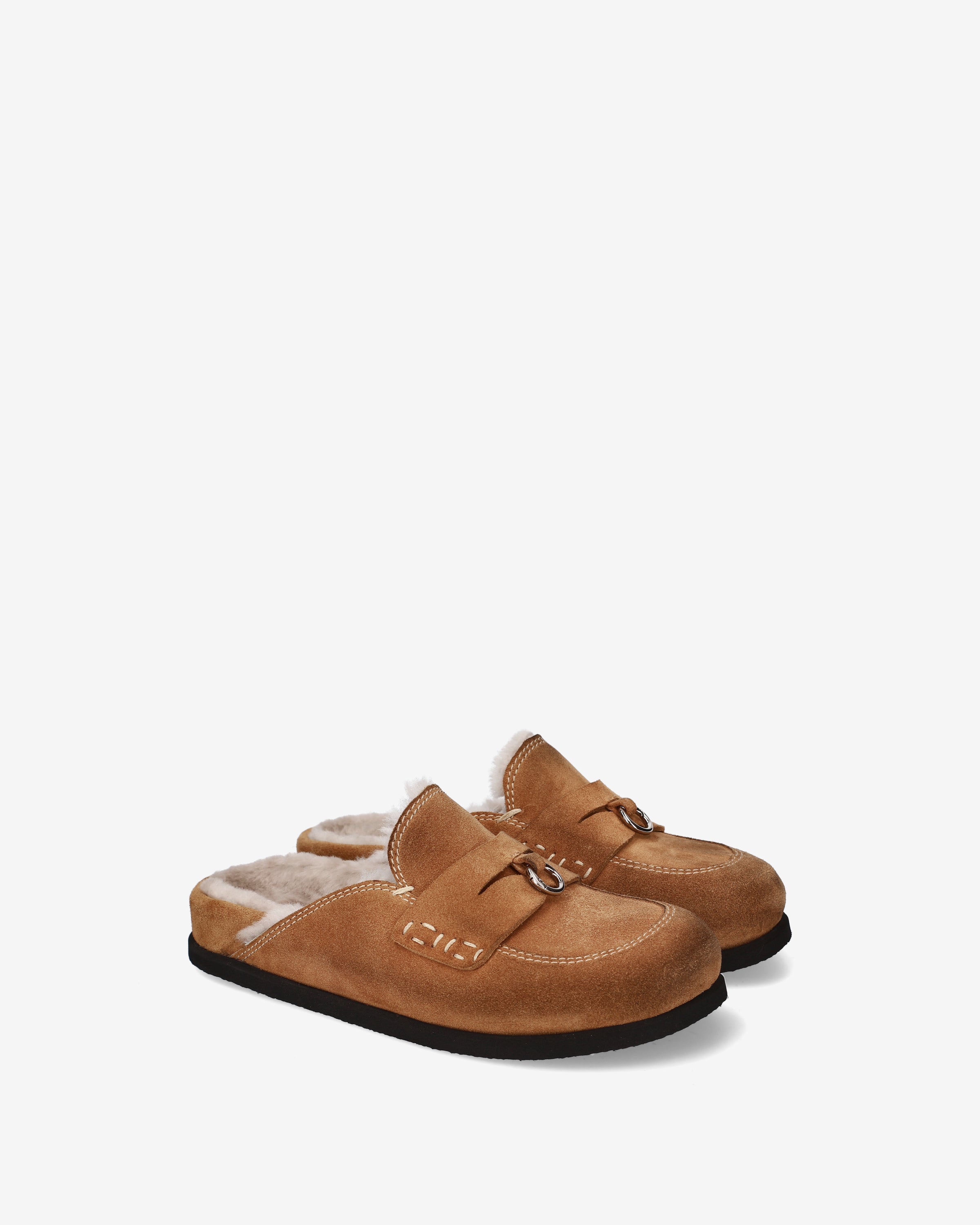 Suede Shearling Mules Tan