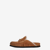 Suede Shearling Mules Tan