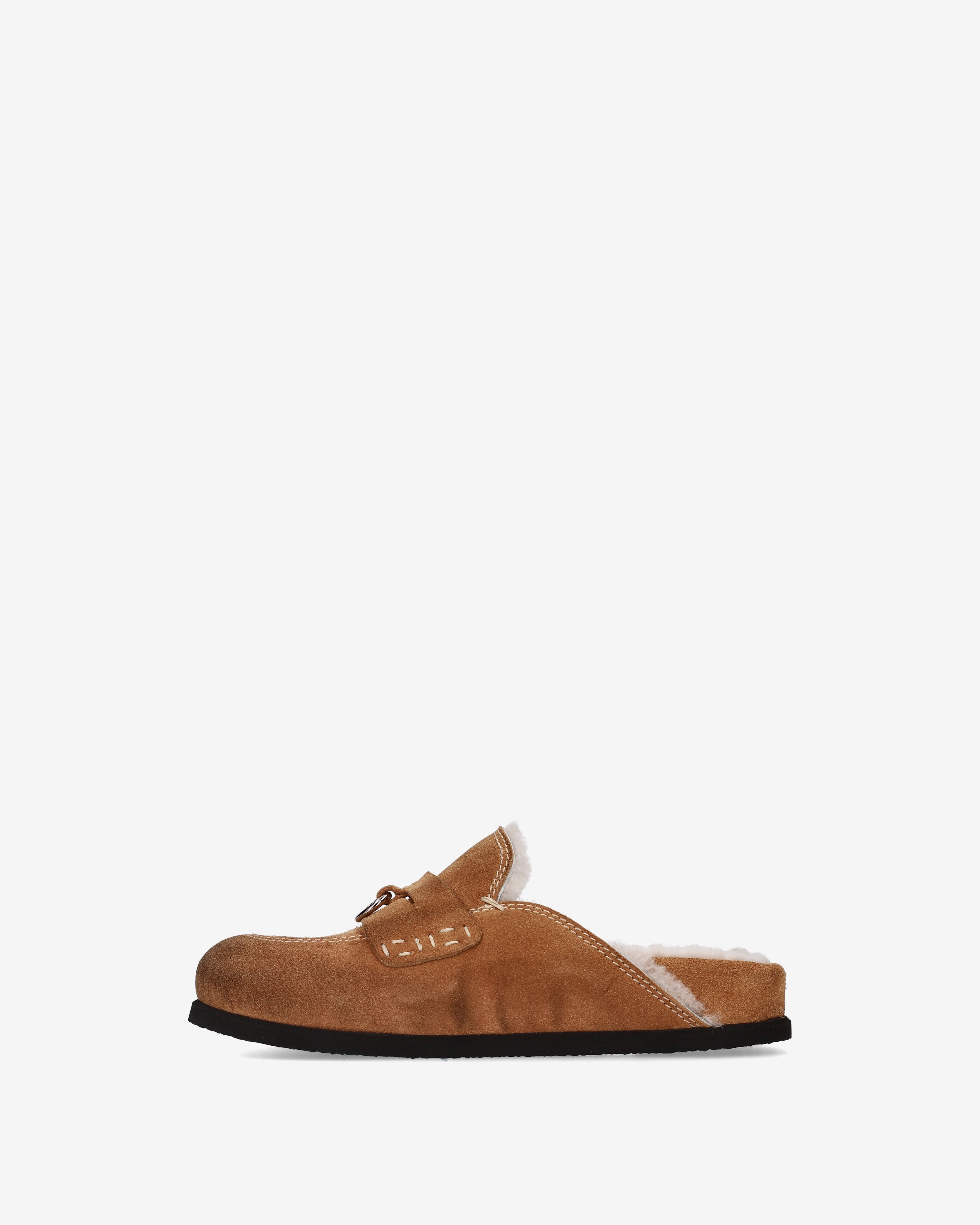 Suede Shearling Mules Tan
