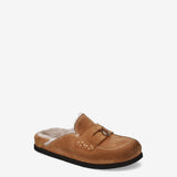 Suede Shearling Mules Tan