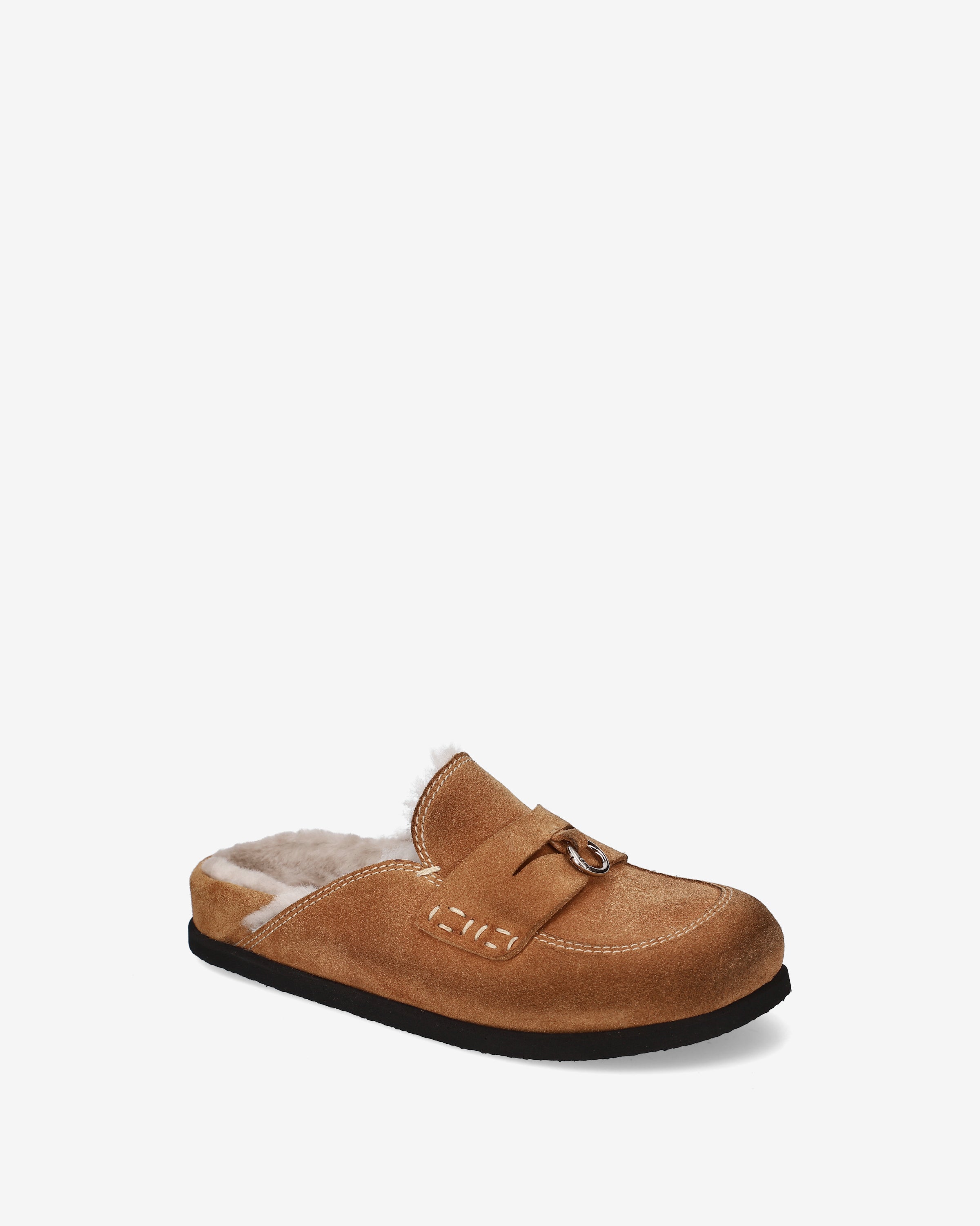 Suede Shearling Mules Tan