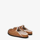 Suede Shearling Mules Tan