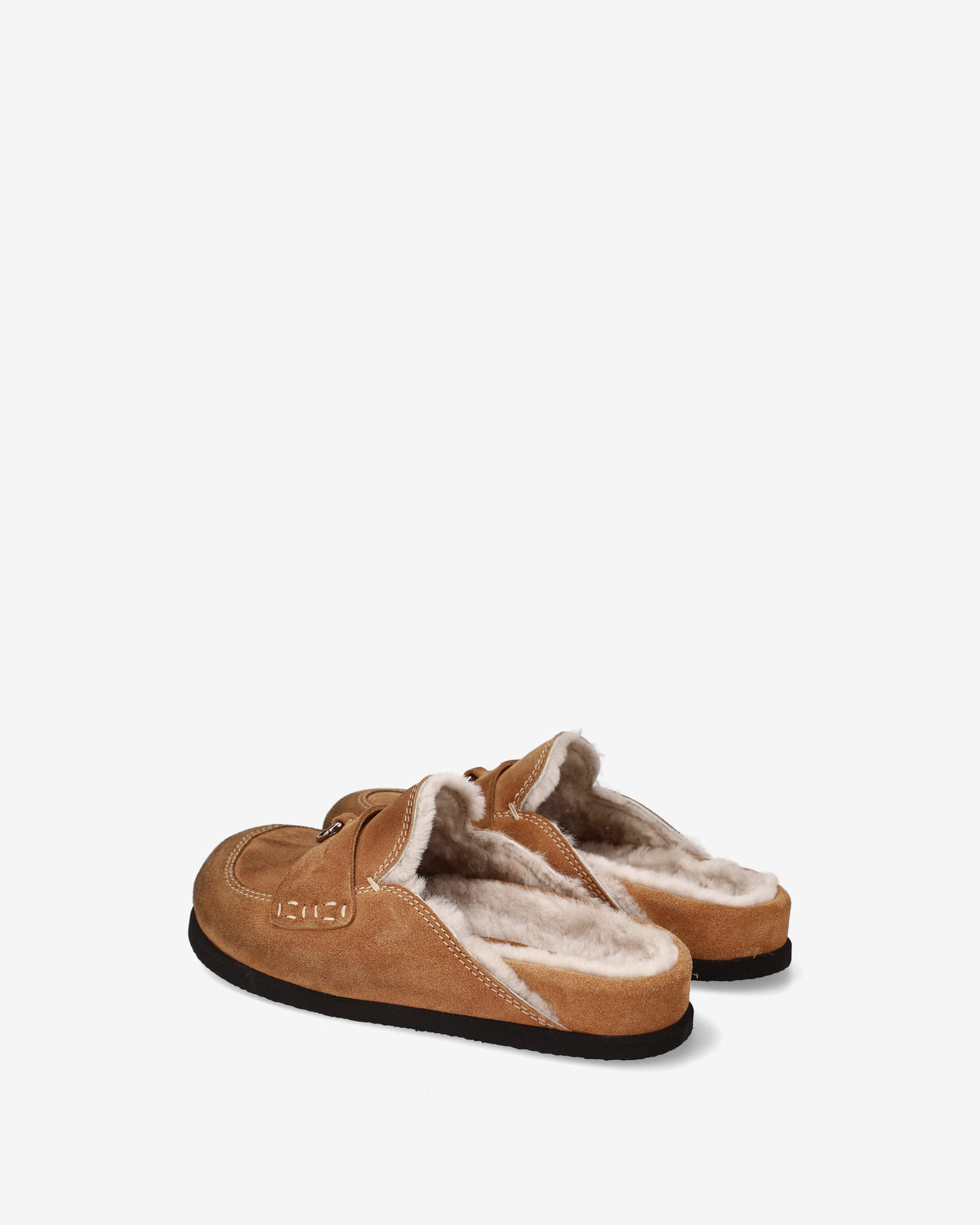 Suede Shearling Mules Tan