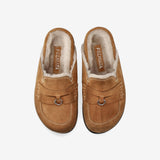 Suede Shearling Mules Tan
