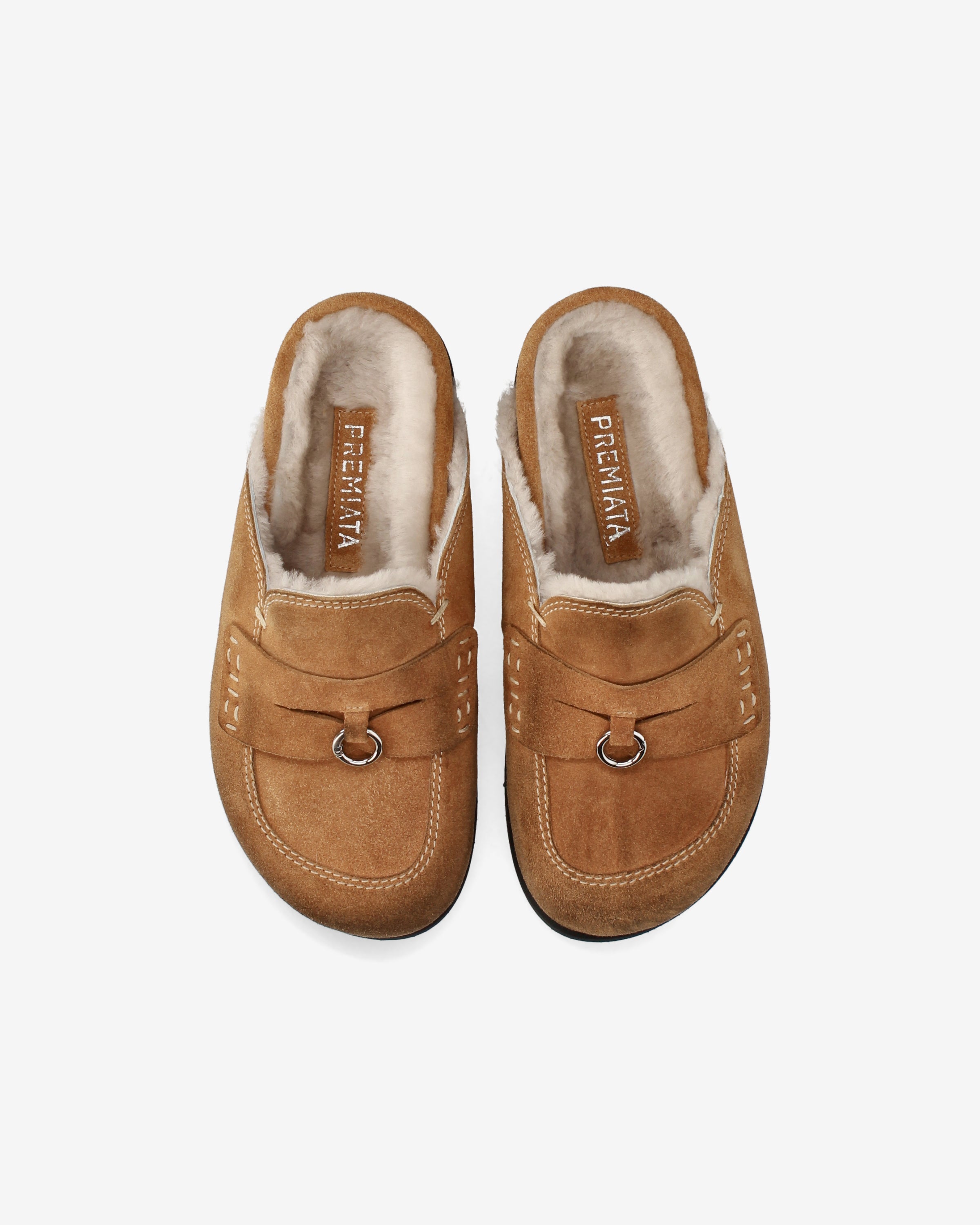 Suede Shearling Mules Tan