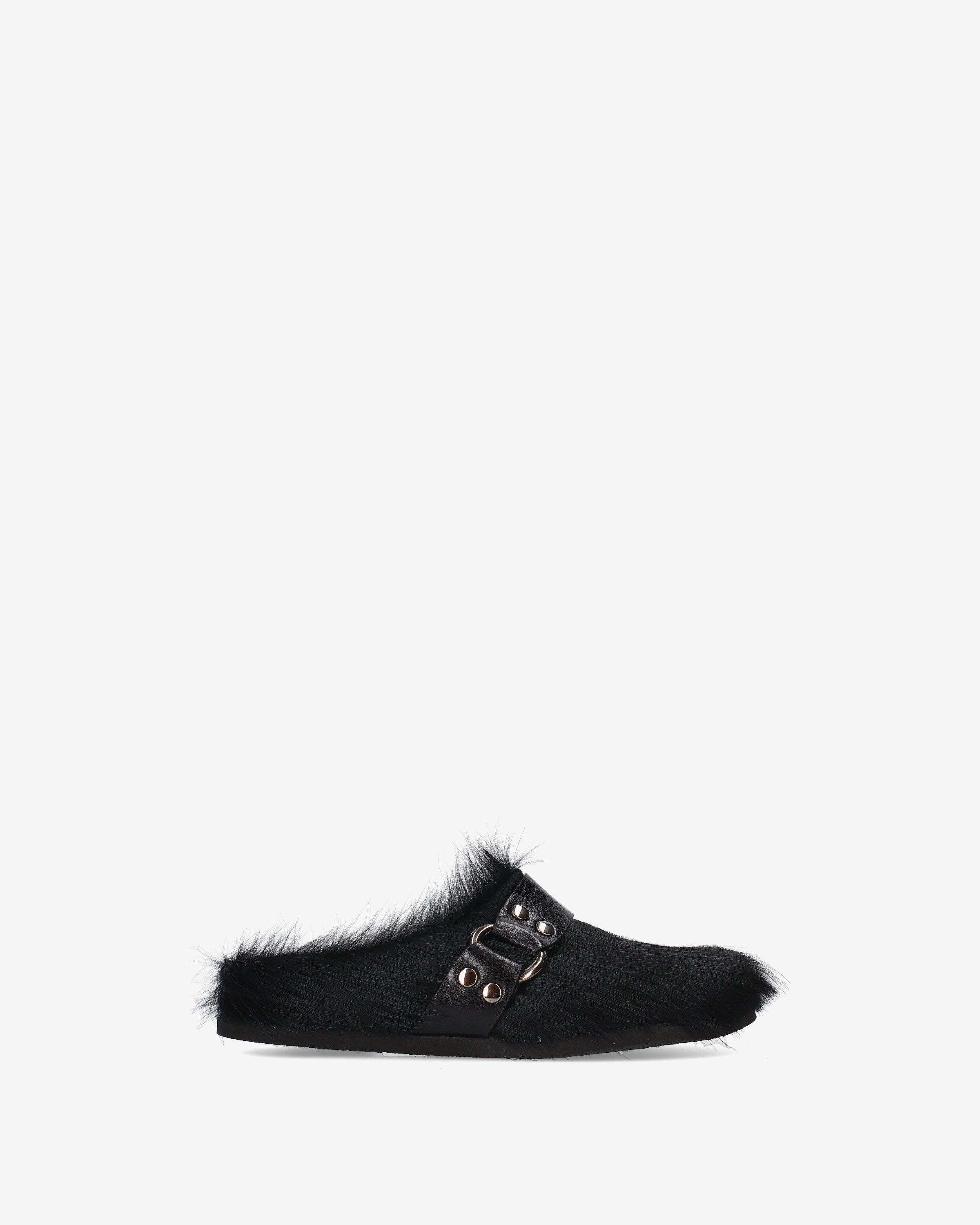 Hair-On Fur Mules Black