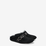 Hair-On Fur Mules Black