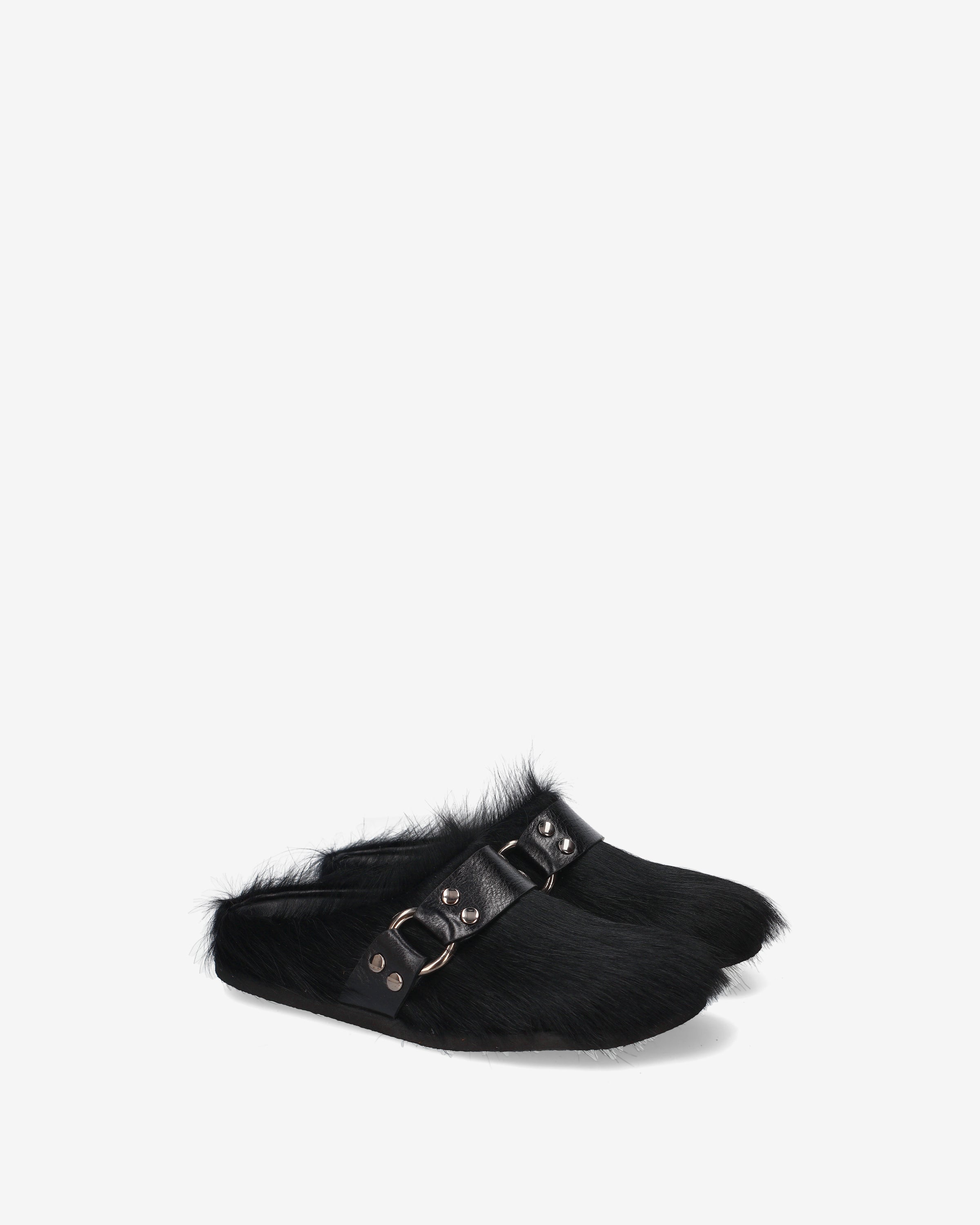 Hair-On Fur Mules Black