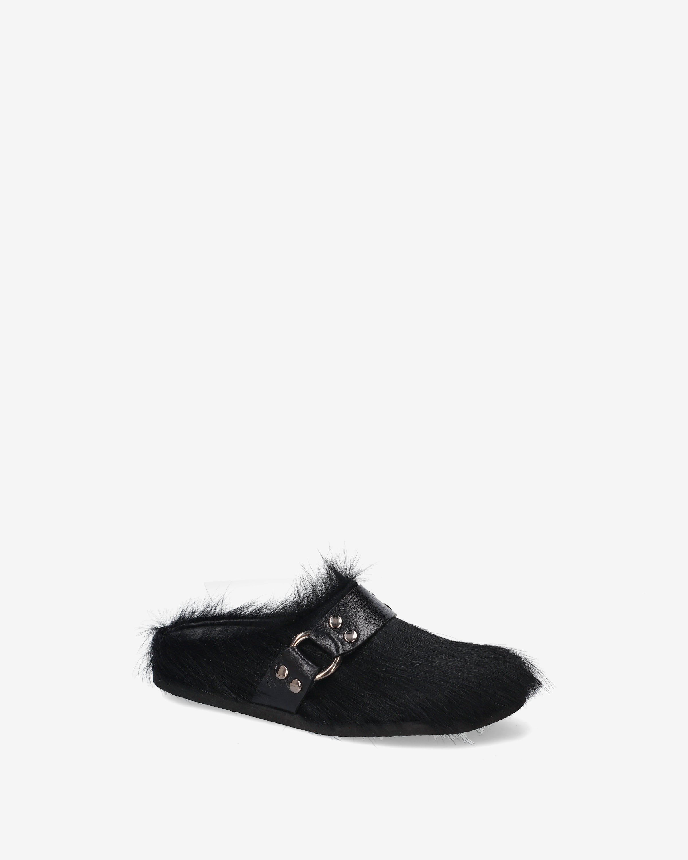 Hair-On Fur Mules Black