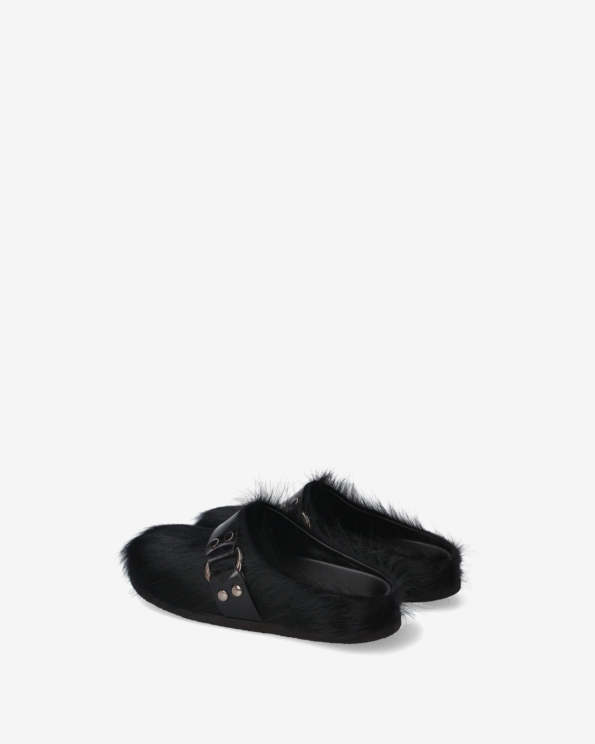 Hair-On Fur Mules Black