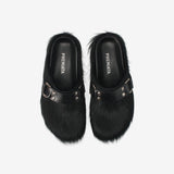 Hair-On Fur Mules Black