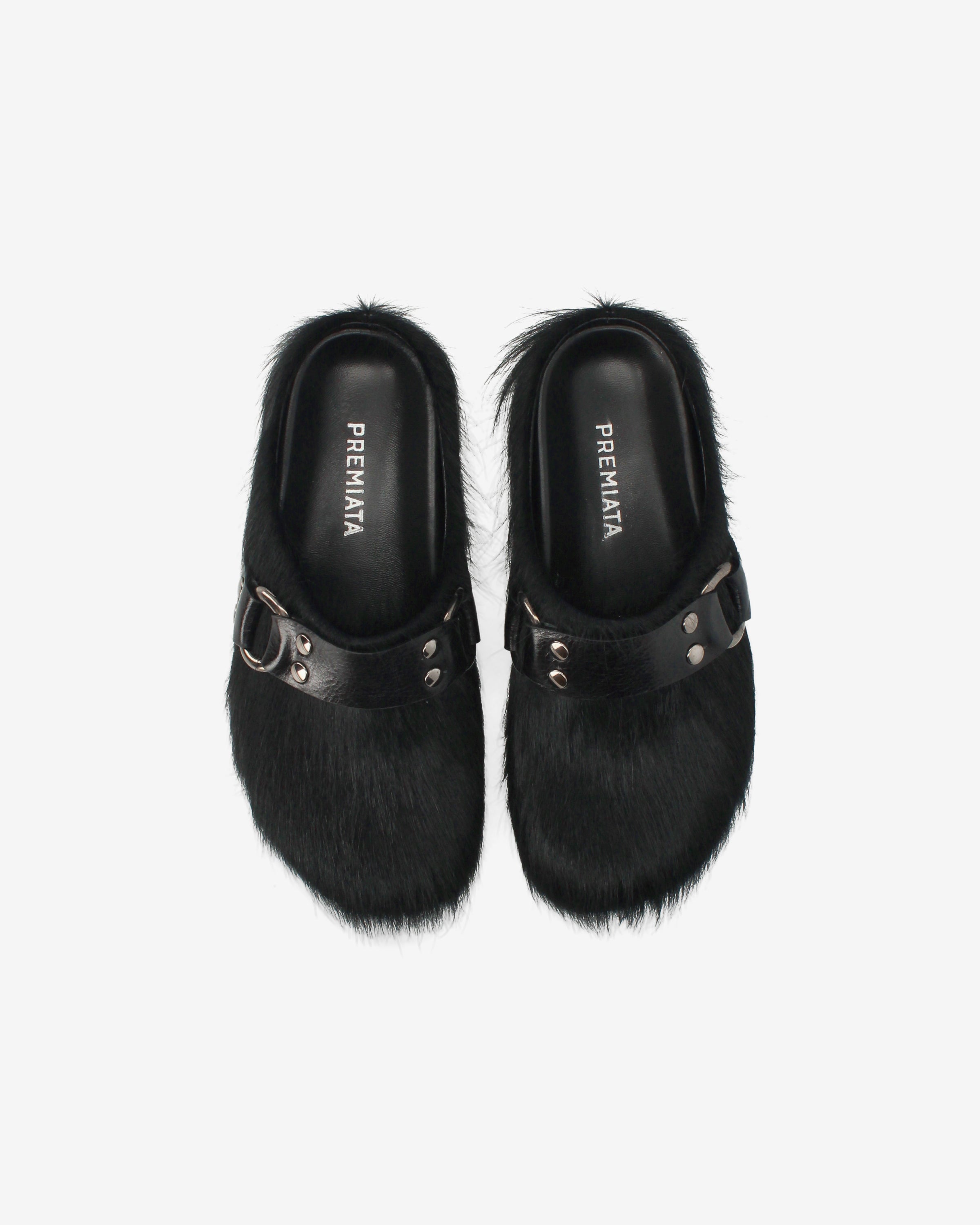Hair-On Fur Mules Black