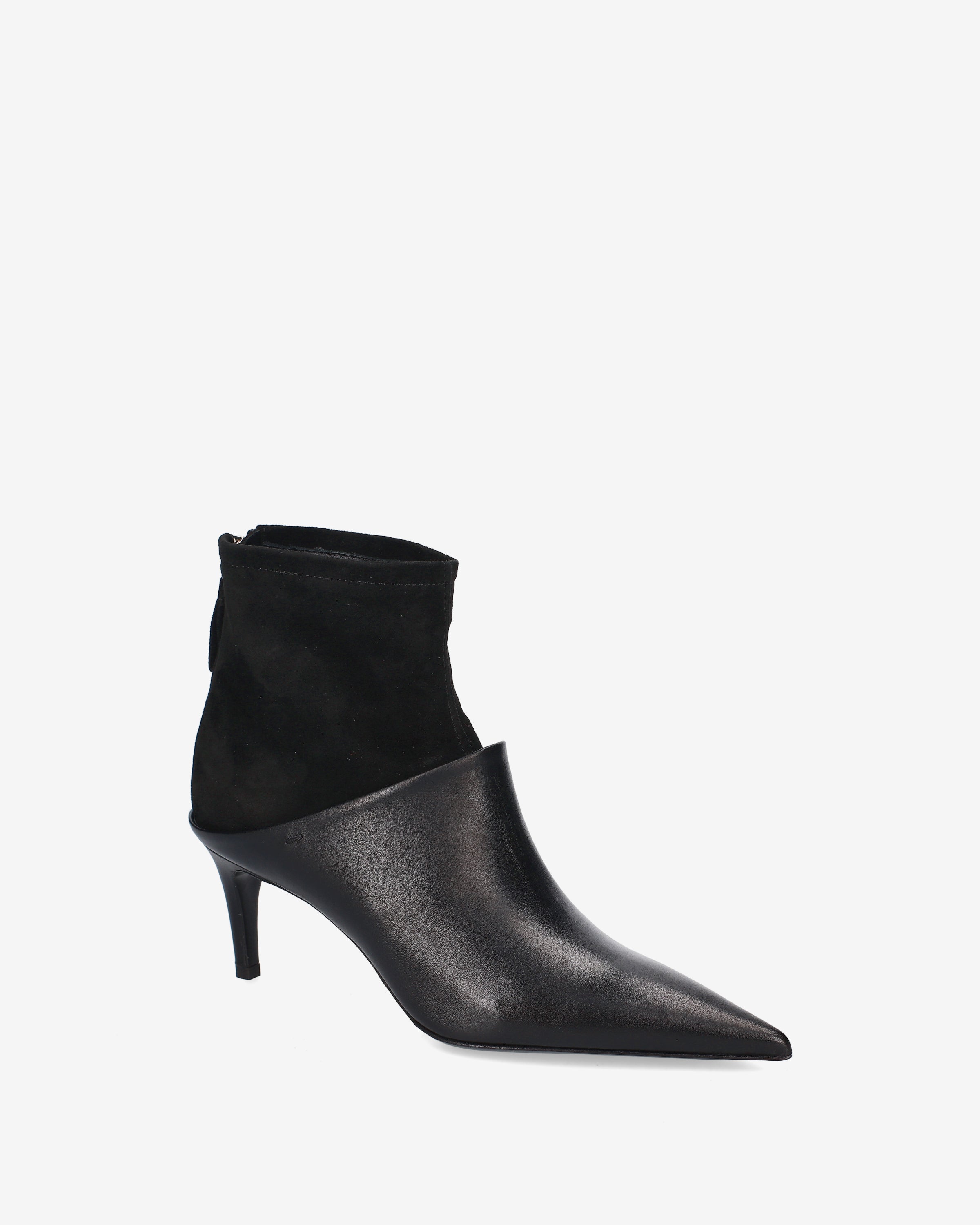 Leather and Suede Mule Boots Black