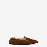 Suede and Shearling Penny Loafers Cognac