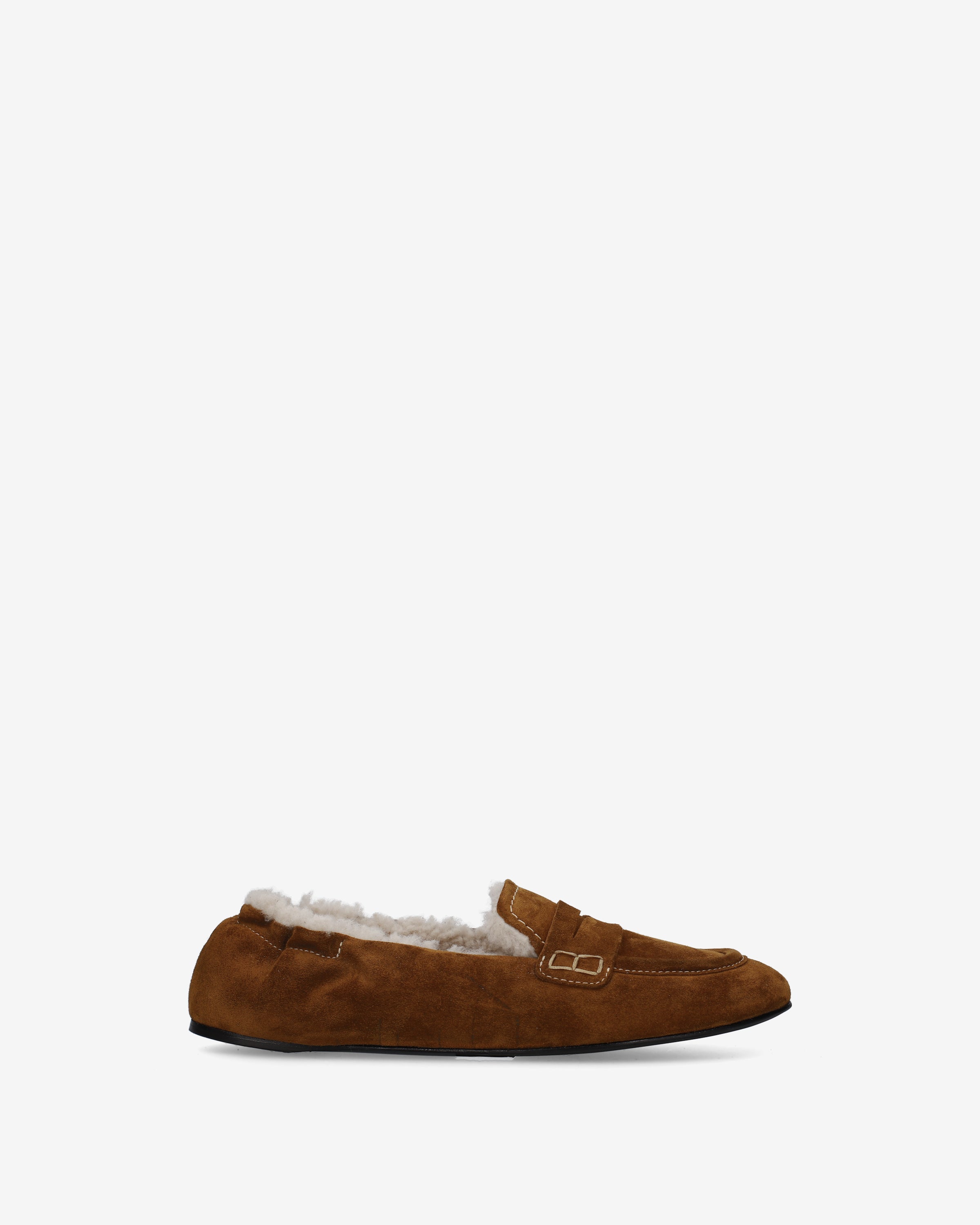 Suede and Shearling Penny Loafers Cognac