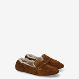Suede and Shearling Penny Loafers Cognac