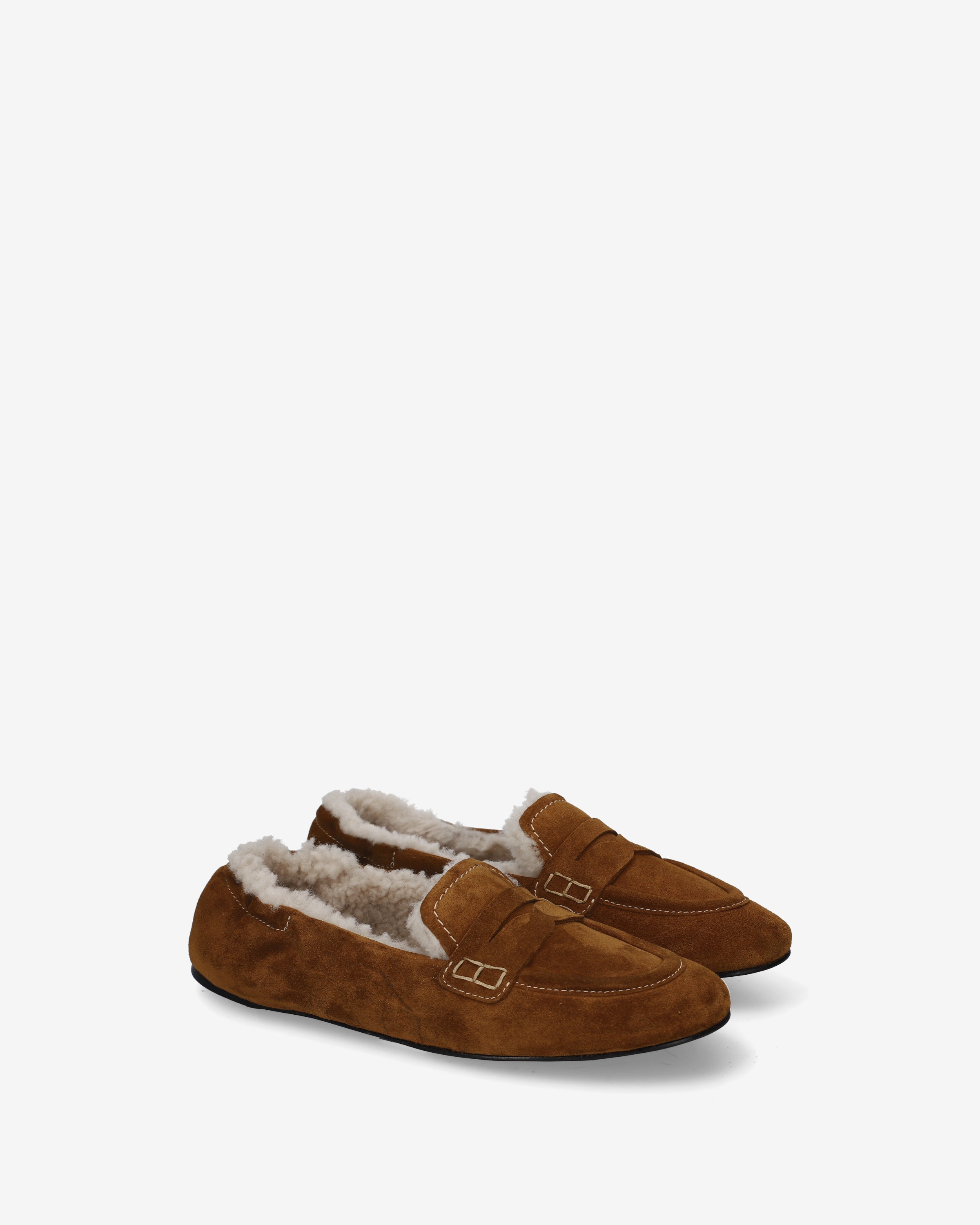 Suede and Shearling Penny Loafers Cognac