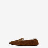 Suede and Shearling Penny Loafers Cognac