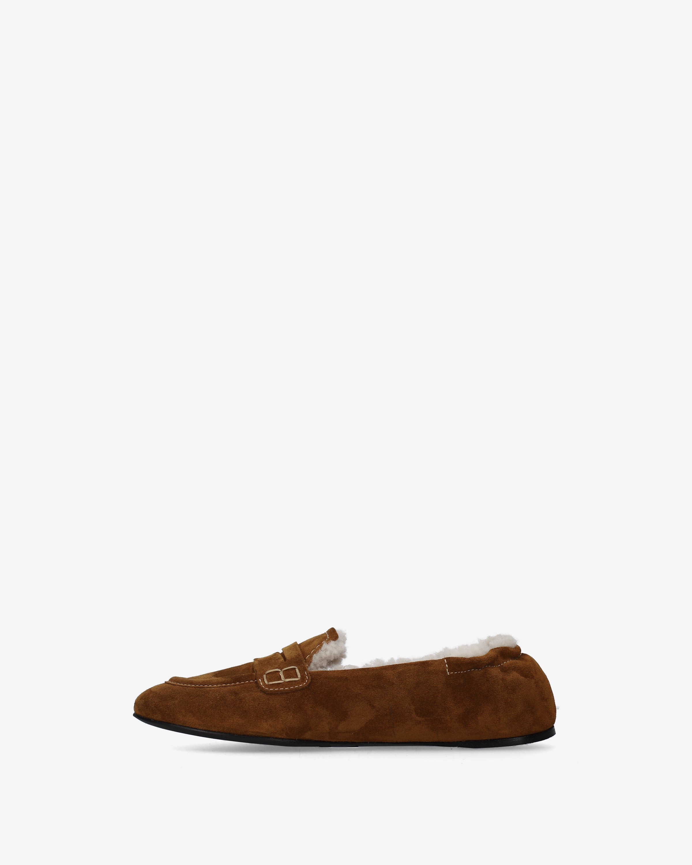 Suede and Shearling Penny Loafers Cognac