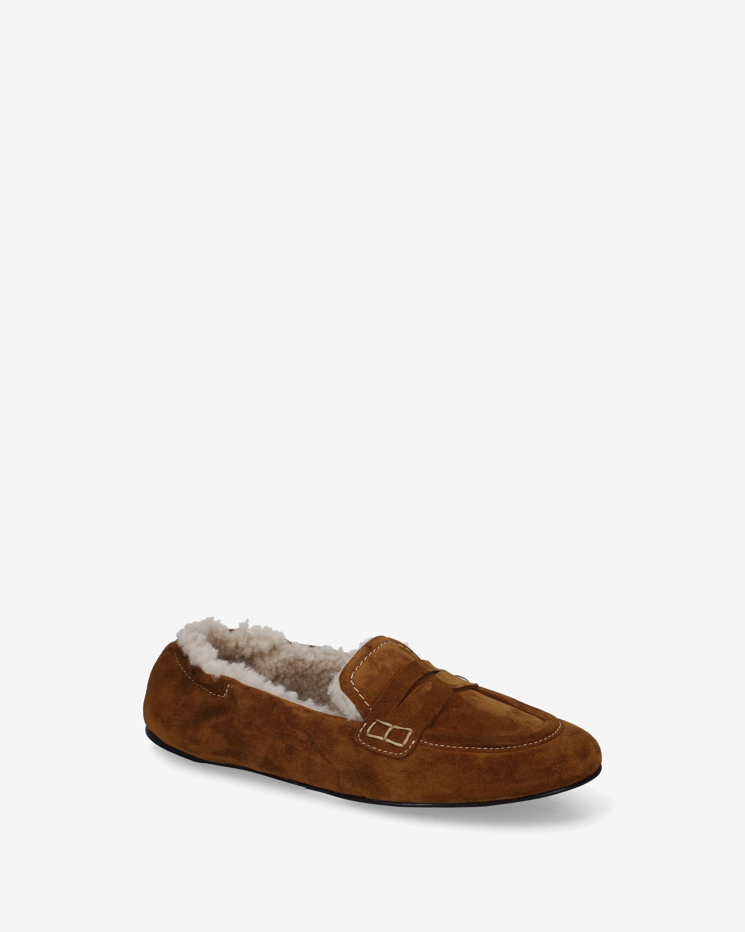 Suede and Shearling Penny Loafers Cognac