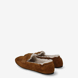 Suede and Shearling Penny Loafers Cognac
