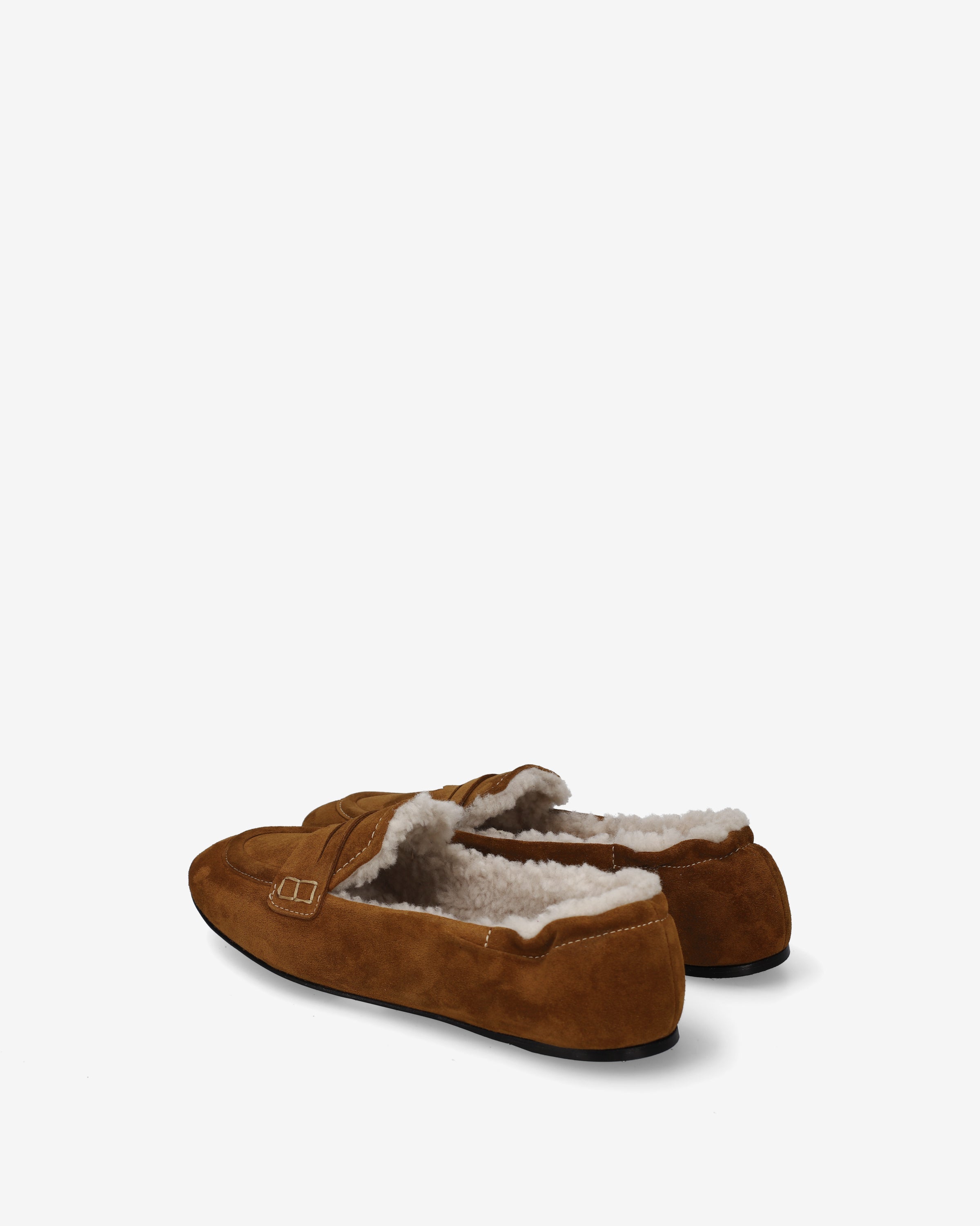 Suede and Shearling Penny Loafers Cognac