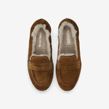 Suede and Shearling Penny Loafers Cognac