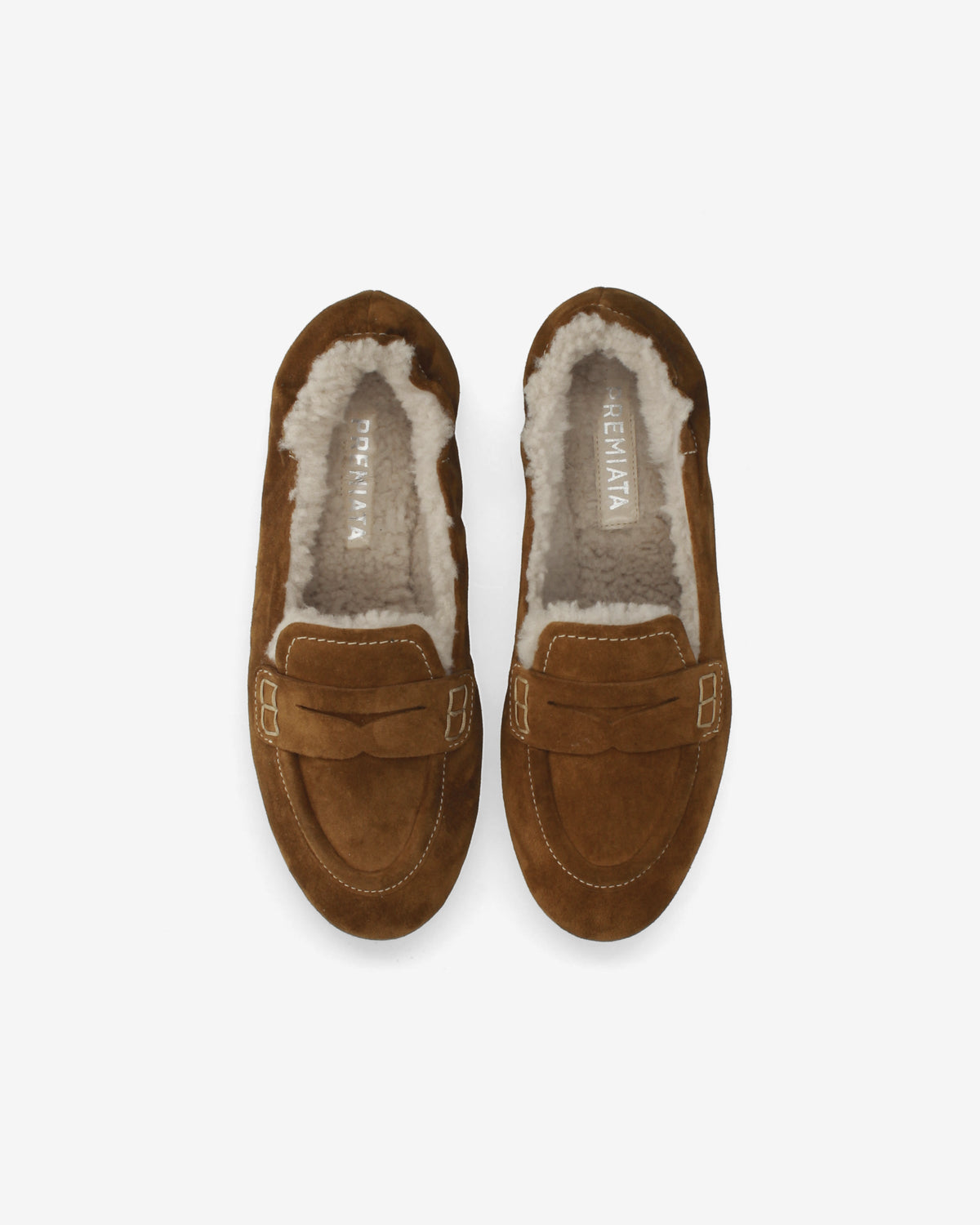Suede and Shearling Penny Loafers Cognac