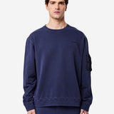 Cotton Sweatshirt with Nylon Detailing Blue