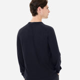 Blue wool and silk crew neck sweater