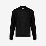 Wool and silk long sleeve polo shirt black