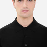 Wool and silk long sleeve polo shirt black