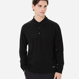Wool and silk long sleeve polo shirt black