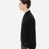 Wool and silk long sleeve polo shirt black