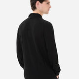 Wool and silk long sleeve polo shirt black