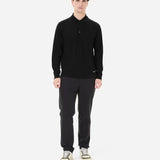 Wool and silk long sleeve polo shirt black