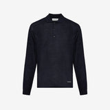 Wool and silk long sleeve polo shirt blue