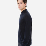 Wool and silk long sleeve polo shirt blue