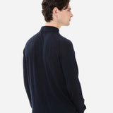 Wool and silk long sleeve polo shirt blue