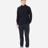 Wool and silk long sleeve polo shirt blue