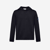 Blue wool sweater with hood