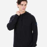 Blue wool sweater with hood