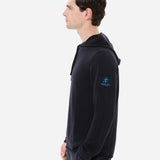 Blue wool sweater with hood