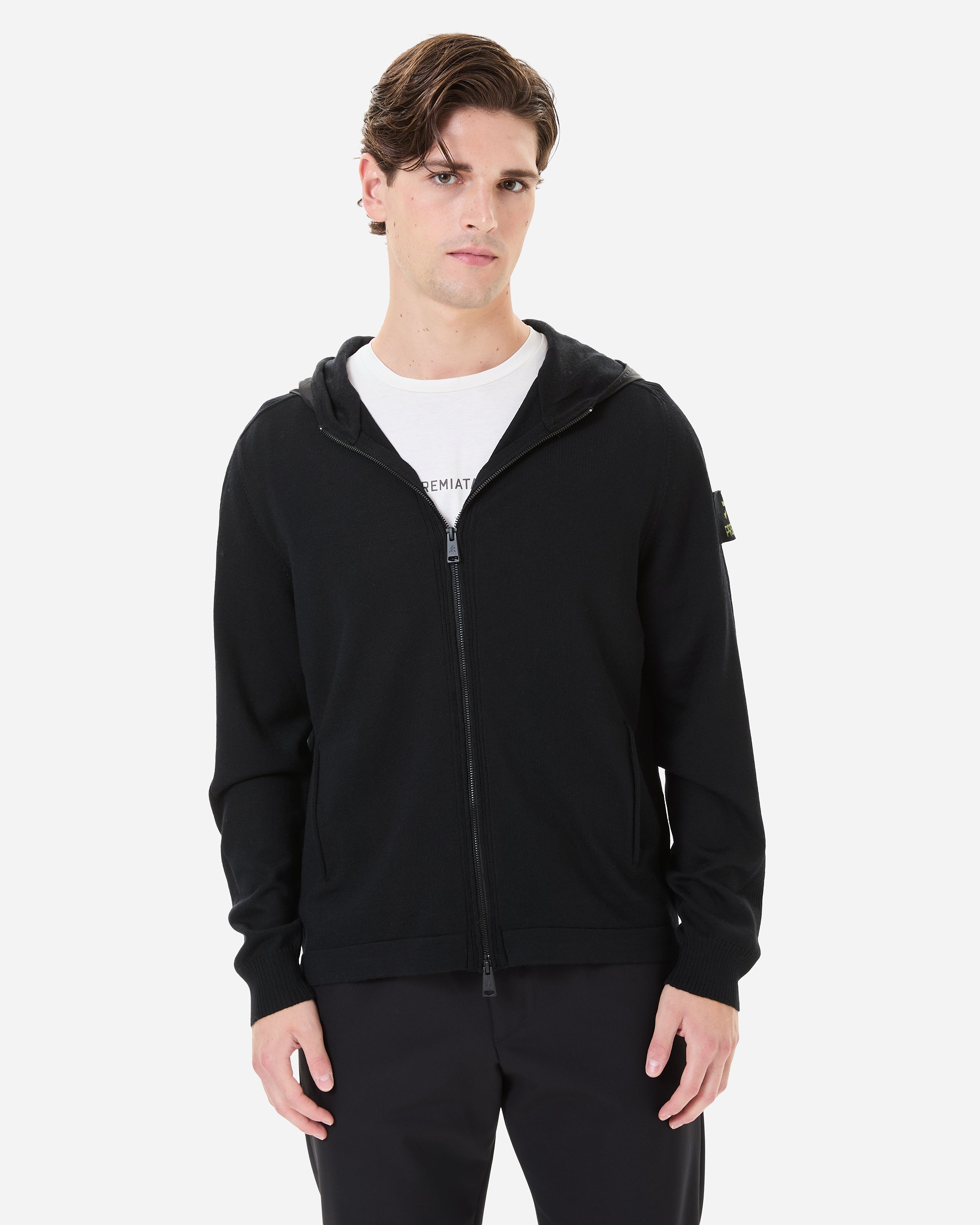 Hooded Zip Knit Cardigan Black - Premiata