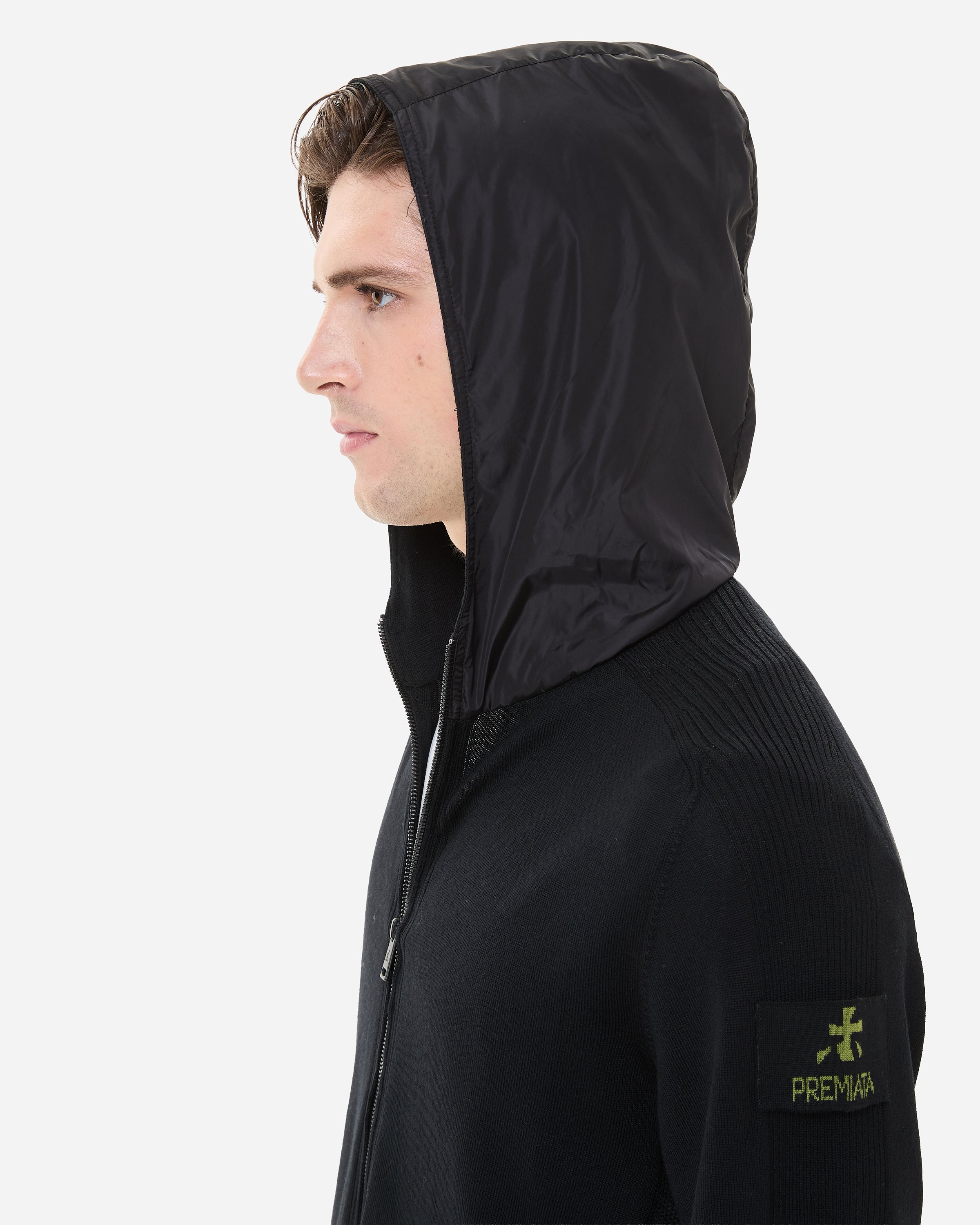 Hooded Zip Knit Cardigan Black - Premiata