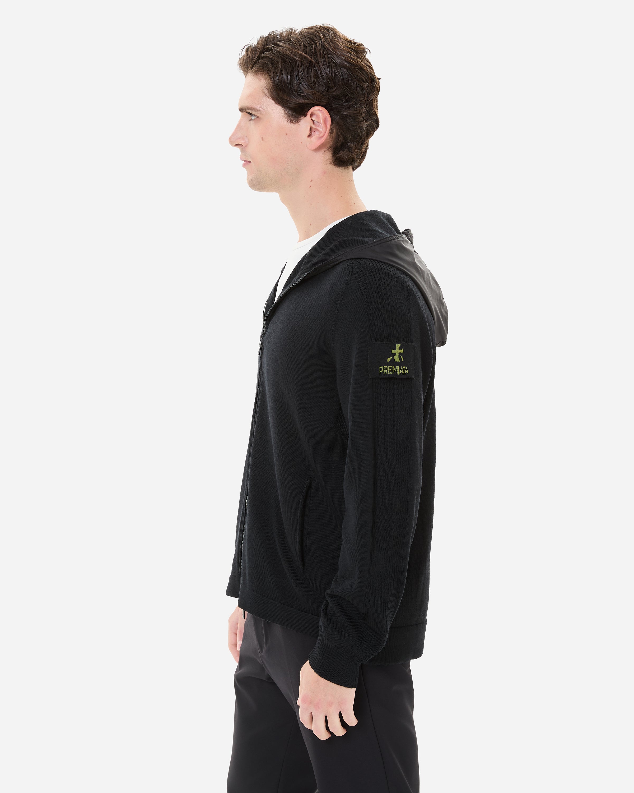 Hooded Zip Knit Cardigan Black - Premiata